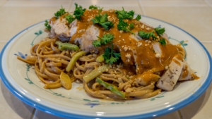 SmokingPit.com - Thai Peanut Chicken Noodle Salad - Alder Smoked Sous Vide cooked - The Money Shot!