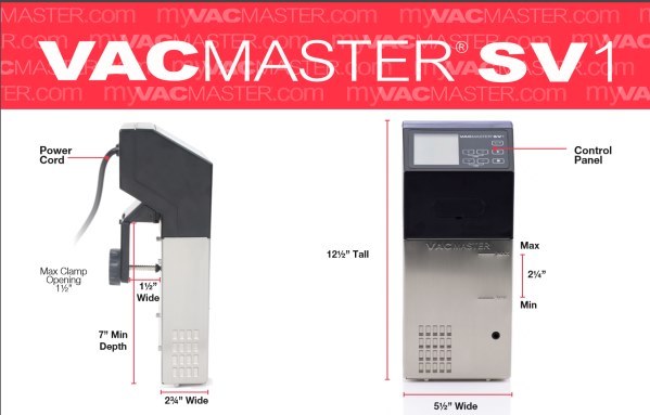 Vacmaster SV1 Sous Vide immersion circulator dimensions