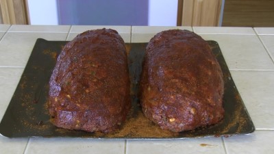 SmokingPit.com - Blue Cheese & Mushroom Meatloaf slow cooker on a Yoder YS640 Pellet cooker - Meatloaf's all rubbed down.
