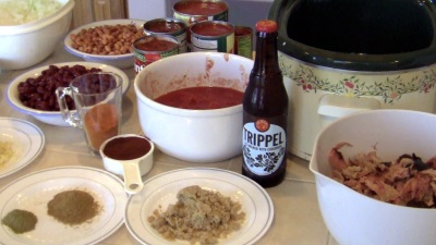 SmokingPit.com BBQ - My signature bowl of beans. Trippel Beer Infused Pulled Pork Chili smoked on a Yoder YS640 pellet smokerTop round beef steak smoked low and slow. Ingredients